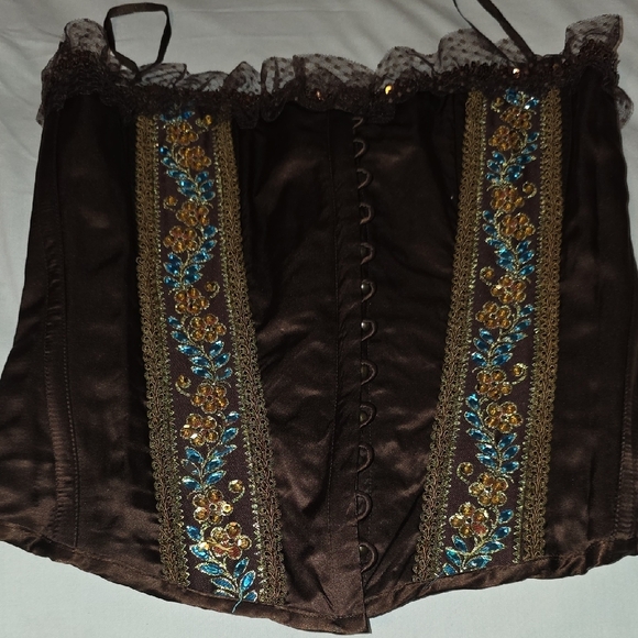 Ice Brown Corset with Blue and Gold Floral Design - Picture 6 of 8
